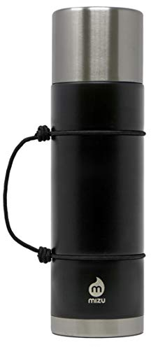 Mizu D7 Thermosflasche aus Edelstahl, vakuumisoliert, 625 ml, schmale Öffnung mit auslaufsicherem Verschluss und Becherdeckel, Schwarz