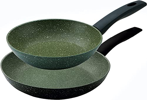 Prestige Eco Non Toxic Non Stick Frying Pan Set of 2 - Induction Frying Pans Set 20cm & 24cm, PFOA Free, Dishwasher Safe Cookware Made in Italy of Recyclable Materials, Green