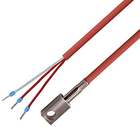 iOVEO 049OF01302 - PT100 3-Leiter Oberflächenfühler, 4-Kant Edelstahl Block, Temperaturfühler Silikon-Leitung bis 200°C, 2 Meter