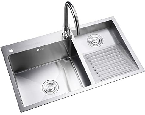 Kitchen Sink Fregadero De Lavandería Plateado, Lavabo Profundo De Doble Seno De Acero Inoxidable 304, Instalación Empotrada O Bajo Encimera, Fácil De Limpiar (Color : Silver~R, Size : 70x48cm)