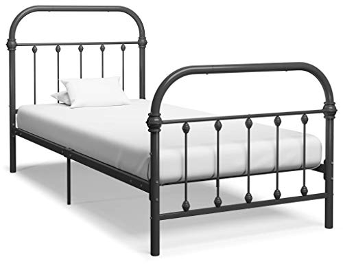 Tidyard Bettgestell Metallbett Bett Doppelbett Bettrahmen Schlafzimmerbett Schlafzimmermöbel Ehebett Grau Metall 90 x 200 cm