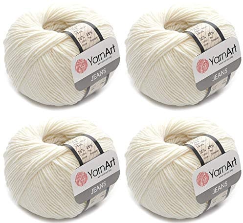 4 Knäuel YarnArt Jeans 55% Baumwolle 45% Acryl Garn Mischung Garn Häkeln Handstricken Kunst Lot von 4skn 200 g 690 Yds (3-creme)