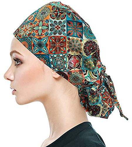 riou Berretto Chirurgico Donna Uomo con Bottoni Cappuccio Chirurgico con Fascia Regolabile Fodera per Cappello Cuffia Infermiera Bandana Chirurgiche Stampa Fascia