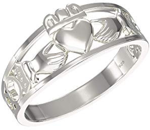 Aeon Claddagh Band Ring - 925 Sterling Silver Heart Shape Rings, Size N | Hypoallergenic | Polishing Cloth & Gift Box Included