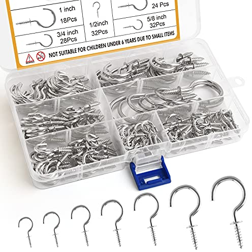 FEPITO 160 Stück Schraubhaken Deckenhaken Silber Multi-Größe Vernickelt Metall Schraubbare Decke Haken Cup Haken,7 Größen