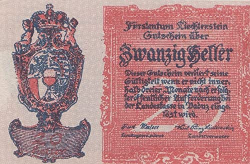 Liechtenstein Pick-Nr: 2 bankfrisch (I) 1920 20 Heller (Banknoten für Sammler)