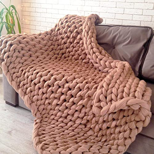 VanderHOME Decke Gestrickte Super Weiche Kuscheldecke Handgefertigt Grobe Strickdecke Grobstrick Decke Gestrickte Decke Wolldecke Couchdecke Flauschige weihnachtsdeko (Kamel,80×100cm)