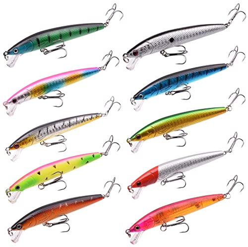 Liekadijiae 10 Stück Wobbler Kunstköder Set, Angel Köder, Hecht Angelköder, Forellen Köder, Minnow Crankbait, Angeln Wobble Oberfläche Bass Köder, fürs Angeln auf Barsch Zander Hecht, Flachlaufend