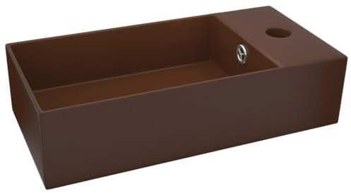 vidaXL Lavabo de Salle de Bain avec Trop-Plein Vasque à Poser de Toilette Lave-Mains de Salle de Bain Cuisine Maison Intérieur Céramique Marron Foncé