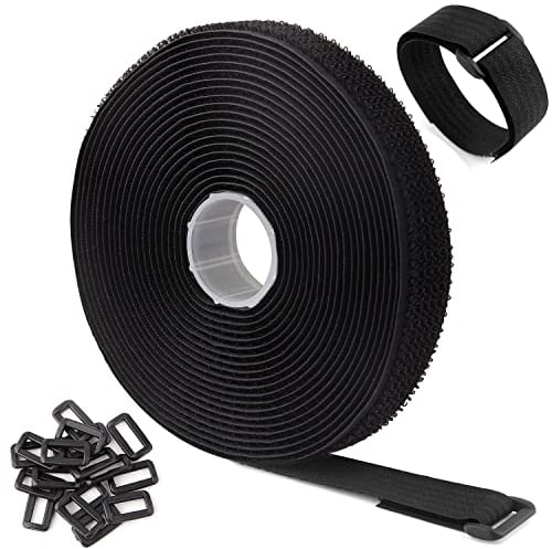 WSZJINB Sangles de Câble Réglables de 5m x 2.5cm Avec 25 Boucles, Attaches de Câble Réutilisables Noires, Sangle de Fixation à Crochet et Boucle Pour la Gestion des Câbles, Noir