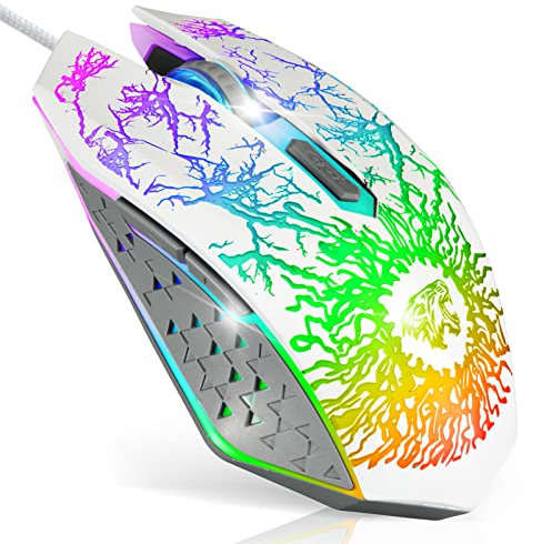 Scettar Gaming Mouse Wired, 7 Light RGB Mouse Gamer, Laptop Mouse with Adjustable 4 Level DPI, Advanced Optical Sensor Silent Click Computer Mice for Windows Mac PC Laptop