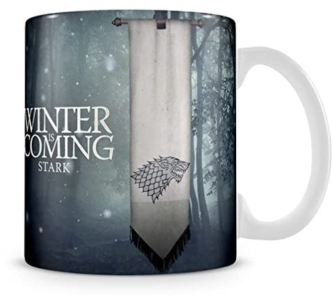 Winter is Coming Stark Wolf, Banner Coffee Tea Mug Unique 11oz White Ceramic Mug.