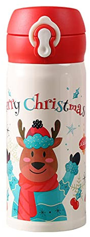Thermobecher Kaffee 300ml, Geschenke für Kinder, Tasse Weihnachten Klein, Kaffeebecher Thermo Auslaufsicher, Weihnachtstasse/Thermosflasche/Wasserflasche/Becher Vakuum Personalisiert (Rot Rentier)