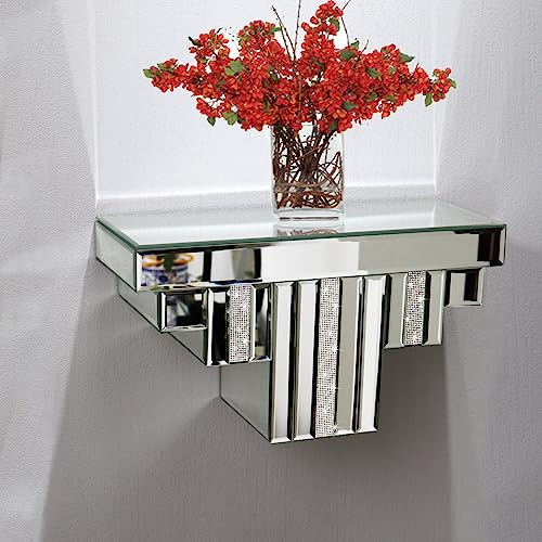 ST3000 Verspiegeltes schwebendes Wandregal, Silber, Kristalldiamant, Dekoration, Vitrine, 36.3 cm Lx14 cm Bx18 cm H