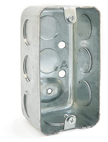 4 x 2 Inch Single-Gang Metal Handy Electrical Box, 1-7/8 Depth, Drawn Steel Construction, 1/2 Knockouts, Surface Mount Utility Box