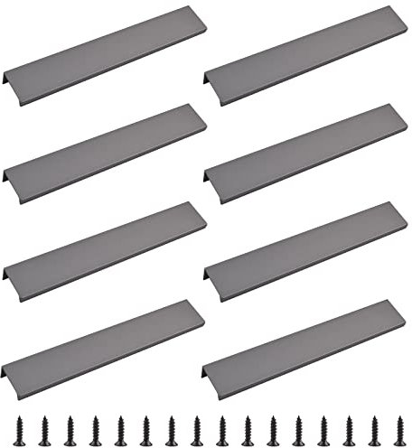 MOROBOR Finger Edge Pull, 8pcs Concealed Modern Style Drawer Handle, Right Angle Aluminum Alloy Invisible Wardrobe Handle for Cabinet Hardware Drawer, 200mm/Matte Gray