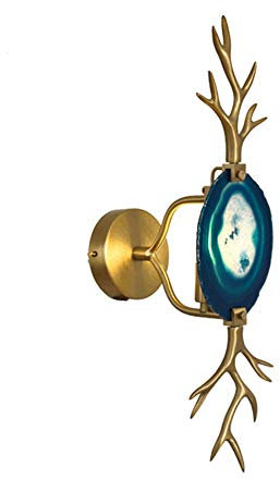 Skandinavische Wandleuchte Aus Vollkupfer-onyx,Moderne Onyx Wandleuchte,Schlafzimmer-nachttisch-wandlampe,Villa Lampe,Hotellampe,Wohnzimmerlampe,Ganglampe-Kupfer Doppelschichtgeweih blauer achat
