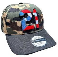 Clemente 21 Gestickte Curved Snapback Cap mit Puerto Rico Flagge (CAMO), Camo, Einheitsgröße