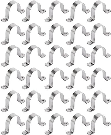 8mm Pipe Clamps, Stainless Steel 304 Tube Strap Clips, 2 Hole U Style Pipe Holder Hose Brackets, 30 Pcs