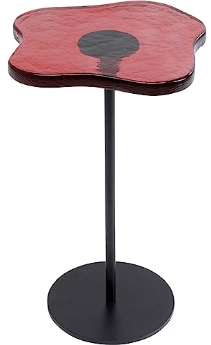 Kare Design Beistelltisch Lava, Rot, Runder Couchtisch, Kleiner Wohnzimmertisch, Kaffeetisch, Glastisch, Stahlgestell, Unikat, 50x30x30 cm (H/B/T)