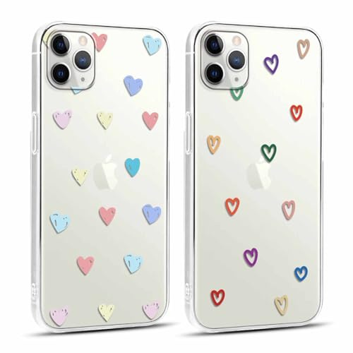 Yoedge Pack of 2 Transparent Mobile Phone Case for iPhone 11 Pro Max Case Heart Pattern 6.5 Inches Transparent Mobile Phone Case for iPhone 11 Pro Max Case 3D Love Love Aesthetic Girls Women