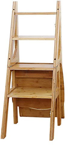 Escabeau Robuste à Double Usage, escabeau transformant, Chaise d'escalier en Bambou pour la Maison, capacité de 4 marches de 200 LB
