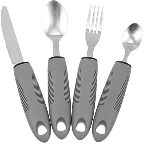 Adaptive Utensils Built-up Forchetta Cucchiaio Coltello a dondolo Impugnatura facile Argenteria for adulti Anziani Mano debole Pazienti disabili Grigio chiaro Set da 3 pezzi ( Color : Light Grey-1 )