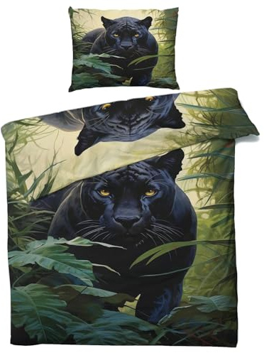 QEODAH Schwarzer Panther Bettwäsche 135x200 Winter - Dschungel Tiere Bettbezug 135 x 200 2er Set - Wendebettwäsche & Kissenbezug 80x80 cm - Weiche Mikrofaser Bettwäsche-Sets mit Reißverschluss
