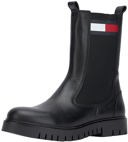 Tommy Jeans Donna Stivaletti Chelsea in Pelle, Nero (Black), 37