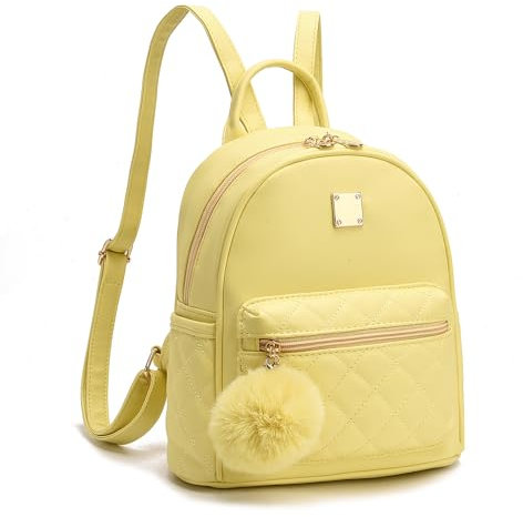 Mini sac à dos tendance en cuir à carreaux pour filles, jaune vif, Small