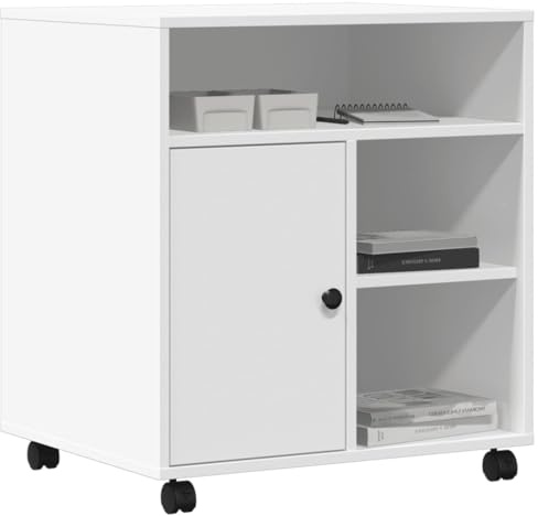 Gecheer Druckerständer mit Rollen, Druckertisch, Druckerhalter, Druckerwagen, Weiß 60x50x67 cm