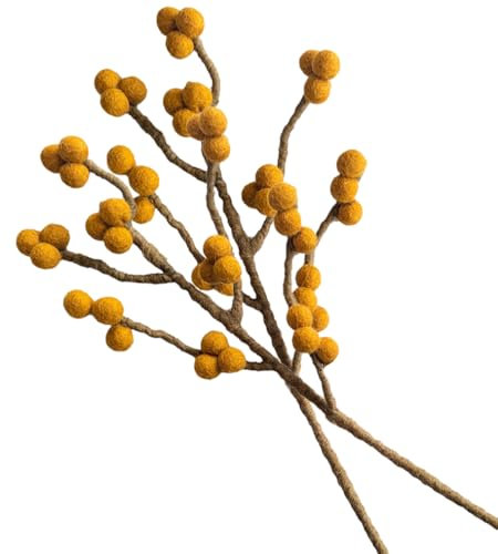 2er Set Zweig mit dunkelgelben Beeren aus Filz mit biegsamen Stiel, ca. 30 cm, handgemachte Dekoblumen für individuelle Kreationen, nachhaltiges Geschenk, fairer Handel, realistische Kunstblumen