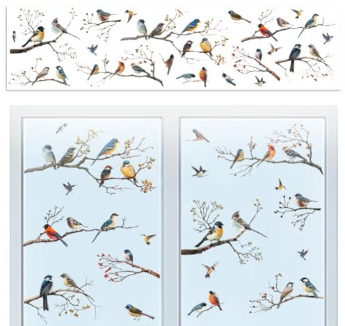 Peacoblue Statische Fensteraufkleber, 120 x 30 cm, 1 Bogen Zweige mit Vogelmuster, dekorativ, abnehmbar, Fensteraufkleber, für Zuhause, Büro, Dekoration für Glasfenster