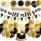 We Will Miss You Banner - Abschied Party Deko Schwarz Gold, Wir Werden Dich Vermissen, Good Luck Schärpe, Luftballon, Wimpelkette, Papier Pompons, Rentner Deko Abschiedsfeier für Kollegen im Ruhestand