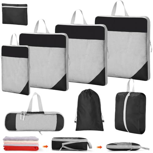 Kleidertaschen Set 8 Stück packtaschen Kompression Packwürfel Set mit Wäschesack Schuhbeutel für Trolley Koffer Und Rucksack,reise organizer,Koffer Organizer auf Travel