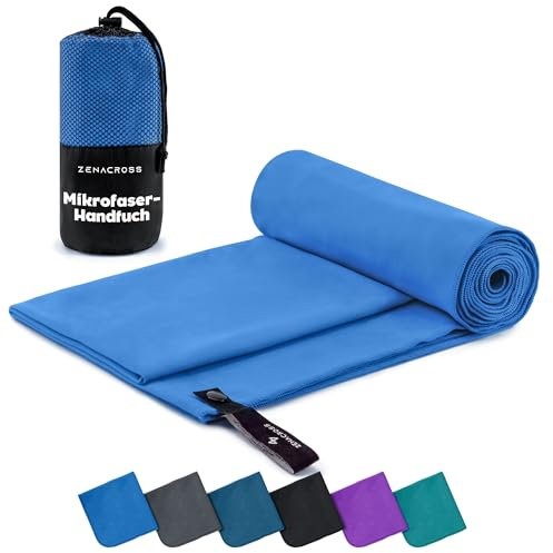 ZENACROSS Mikrofaser Handtuch mit Transportbeutel - Schnelltrocknendes und vielseitiges Fitness Handtuch - Sporthandtuch Größen XL - 180 x 90 cm - Blau