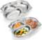 ZOOFOX 3 Pack Stainless Steel Divided Plates, 304 Metal Unbreakable Dinner Plates with 3 Sections, Cute Cow Shaped Plate for Dinner, Snack, BPA Free