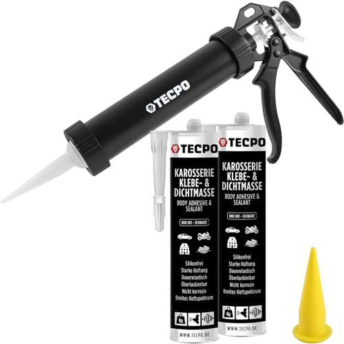 TECPO Klebe- und Dichtmasse, 2X 370g schwarz Karosseriekleber mit Aluminium Kartuschenpresse