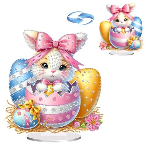 CXINLky DIY Diamond Art Painting Ostern Tisch Deko, 5D Diamant Painting Ostereier Tischdeko, Diamant Malerei Osterhase Stehend Kunst Set für Anfänger Hausgeschenk Deko-04-Osterhasen-Eier
