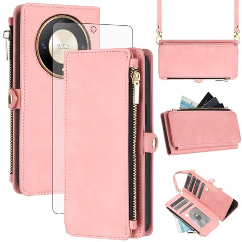 Asuwish Custodia per Honor Magic 6 Lite/X9b 5G con nastro e pellicola protettiva RFID, scomparto per carte di credito, pieghevole, in pelle, con fiori, supporto Magic6 6Lite, colore: rosa