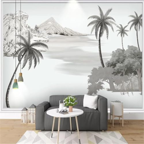 XLMING Black and White Palm Trees Mountains River 3D Wallpaper Home Study Office Dining Room Sofa Bedroom Living Room TV Backdrop-430cm×300cm