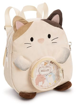 NICI Kinder Rucksack mymochi Katze Angy 23x21x9cm - weiss - Plüschrucksack im Kawaii-Design mit verstellbaren Trägern – für Groß und Klein, ideal für Kindergarten oder Kita - 61822