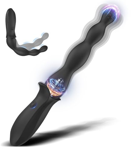 Vibrating Anal Beads Beginner-Friendly Butt Plug, Adult Sex Toy for Men Women Couples, Flexible Silicone Prostate Massger Anal Vibrator with 2 Motors 10 Vibrations, Anal Plug Anal Toy Anal Sex Toys