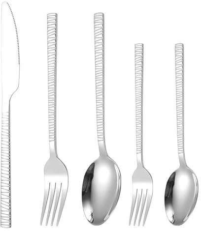 Stainless Steel Silverware Cutlery Set, 18/0 Stainless Steel Silverware Set for 6 Flatware Service with Square Edge Carving Handle Includes Fork Spoon Knife Antique Style