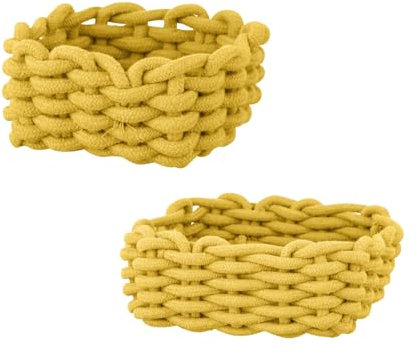 Schöner Wohnen Kollektion Badkorb Mod. Melara 2tlg senfgelb aus Baumwollseil praktische Aufbewahrung für Badutensilien Größe S 16,5x7,5x16,5 cm und M 21,5x7,5x21,5 cm