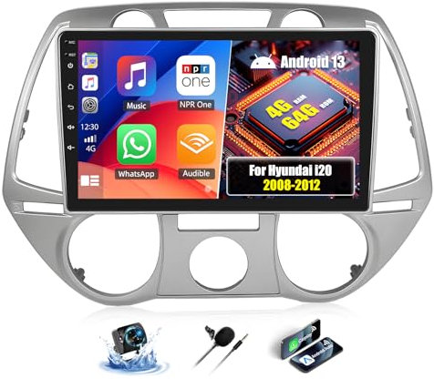 OiLiehu 4+64GB Android 13 2 DIN Carplay Android Auto para Hyundai i20 2008-2012 Pantalla Radio Coche 9 Pulgadas con Mirror Link Bluetooth FM RDS GPS WiFi SWC EQ Camara Marcha Atras