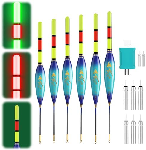 LED Posen Angeln Set 4g/5g/6g/7g/8g/9g Kann die Farbe ändern, wenn der Fisch den Haken beißt, Angelzubehör Fishing Posen mit Batterie Ladegerät und Stabbatterie Typ CR425 (4g/5g/6g/7/g8g/9g-B)