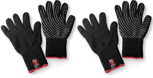 Weber Guantes Premium para Barbacoa, Talla S/M, 1 par, de Mezcla de Tejido Kevlar, Negros con Puntas de Silicona, protección contra temperaturas Muy Altas - Negro (6670) (Paquete de 2)
