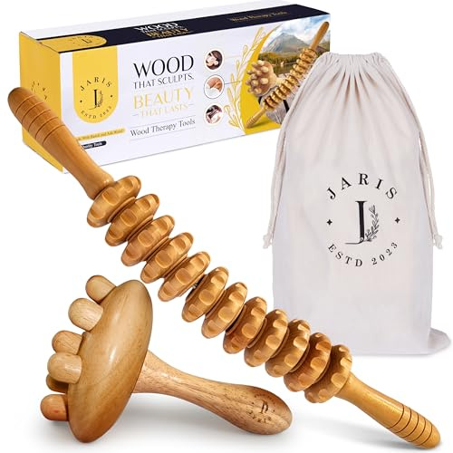 JARIS Faszienstab Holz & Faszienrolle Holz Set – Maderotherapie Massageroller aus Buchenholz für Faszienmassage, Muskelroller, Bauchmassage, Lymphdrainage & Anti-Cellulite Beine & Oberschenkel.