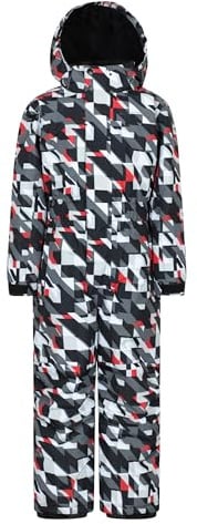 Mountain Warehouse Cloud Kids Snowsuit - Waterproof, Adjustable, One Piece Jumpsuit with Taped Seams & Fleece Lining, Girls & Boys - Winter, Ski & Rain Grey (Printed) Kids Size 7-8 Years